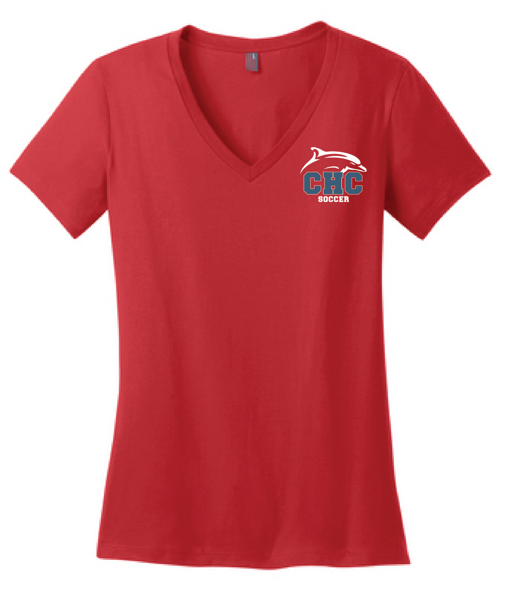 Women’s Relaxed Jersey V-Neck Tee / Red / Cape Henry Soccer