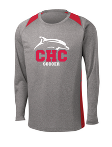 Colorblock Long Sleeve Performance Tee / Vintage Heather & Red / Cape Henry Soccer