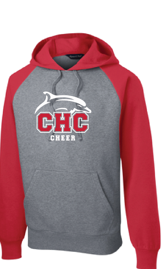 Raglan Colorblock Pullover Hooded Sweatshirt / True Red/ Vintage Heather / Cape Henry Collegiate Cheer