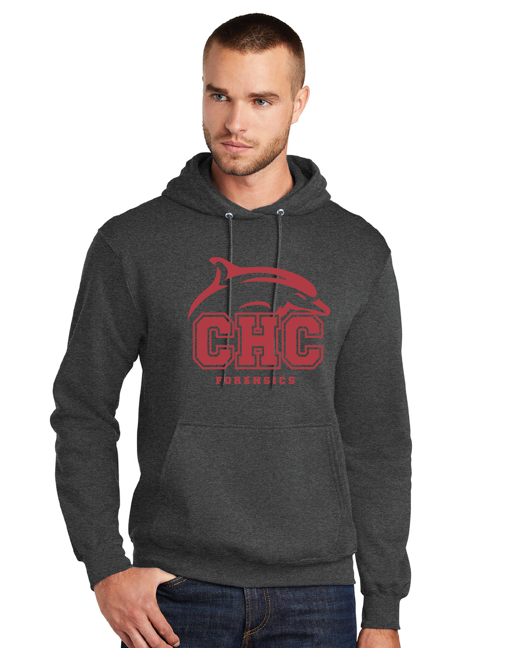 Fleece Pullover Hooded Sweatshirt / Dark Heather Grey / Cape Henry Collegiate Forensics