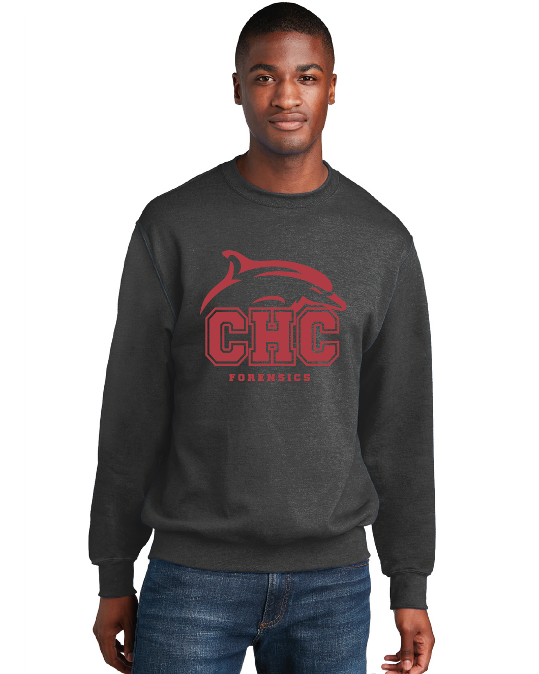 Fleece Crewneck Sweatshirt / Dark Heather Grey / Cape Henry Collegiate Forensics