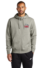 Nike Club Fleece Sleeve Swoosh Full-Zip Hoodie / Dark Heather Grey / Cape Henry Swimming