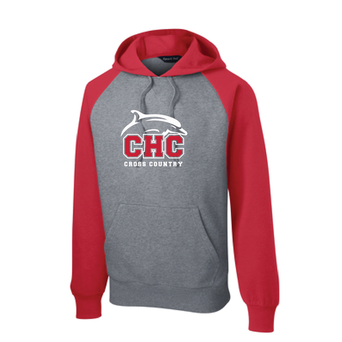 Raglan Colorblock Pullover Hooded Sweatshirt / Red  / Cape Henry Cross Country