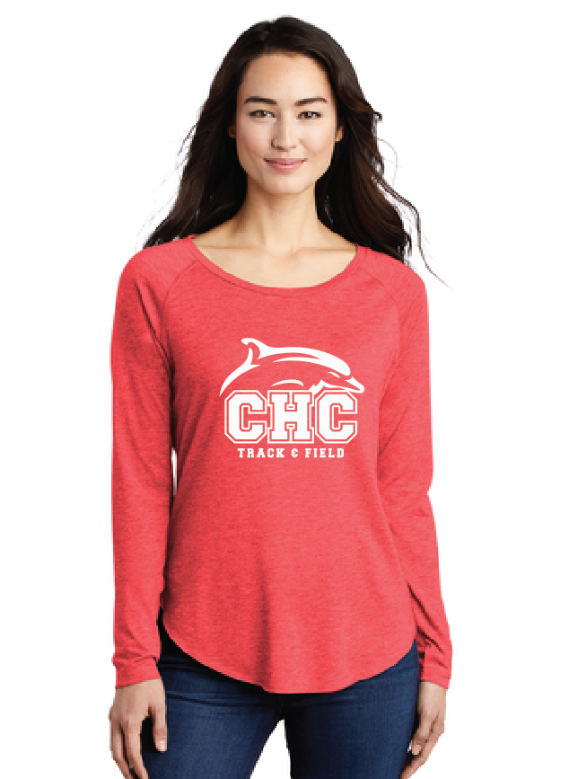 Ladies Tri-Blend Long Sleeve Tee / True Red Heather / Cape Henry Track & Field