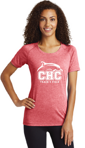 Ladies Tri-Blend Scoop Neck Raglan Tee / True Red Heather / Cape Henry Track & Field