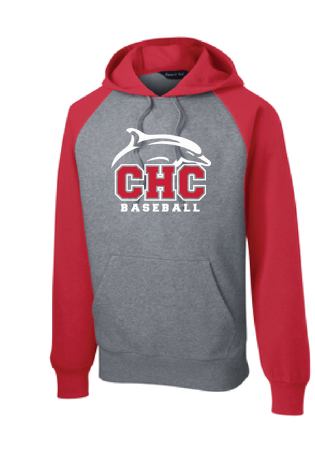 Raglan Colorblock Pullover Hooded Sweatshirt / True Red/ Vintage Heather  / Cape Henry Collegiate Baseball