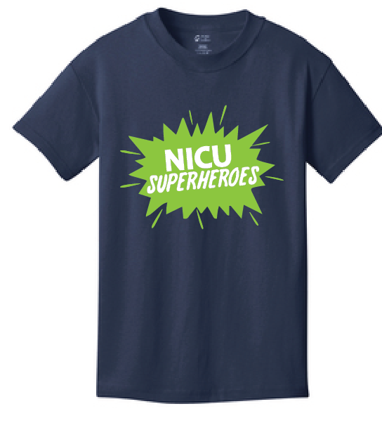 NICU Superhero Cotton T-Shirt / Navy Blue / CHKD NICU - Fidgety
