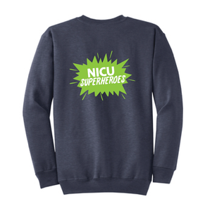 NICU Superhero Crew Sweatshirt / Heather Navy Blue / CHKD NICU - Fidgety