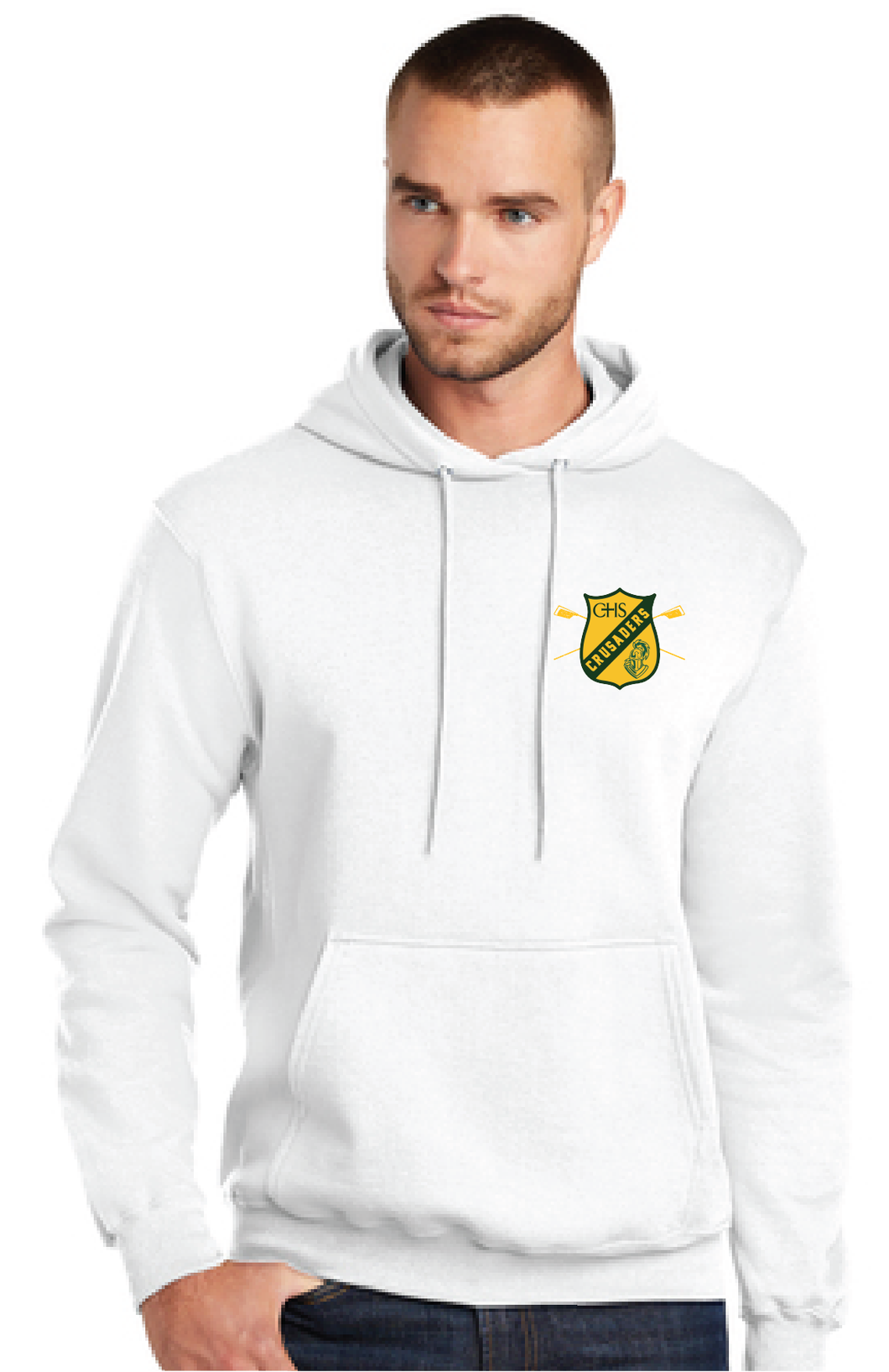 Core Fleece Pullover Hooded Sweatshirt / White / Catholic High School Rowing Team