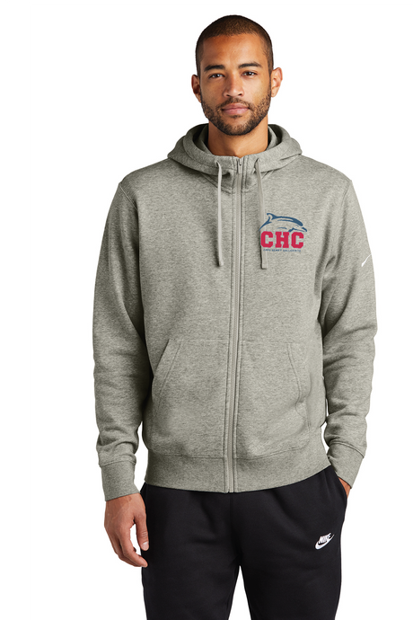 Nike Club Fleece Sleeve Swoosh Full-Zip Hoodie / Dark Grey Heather / Cape Henry Collegiate