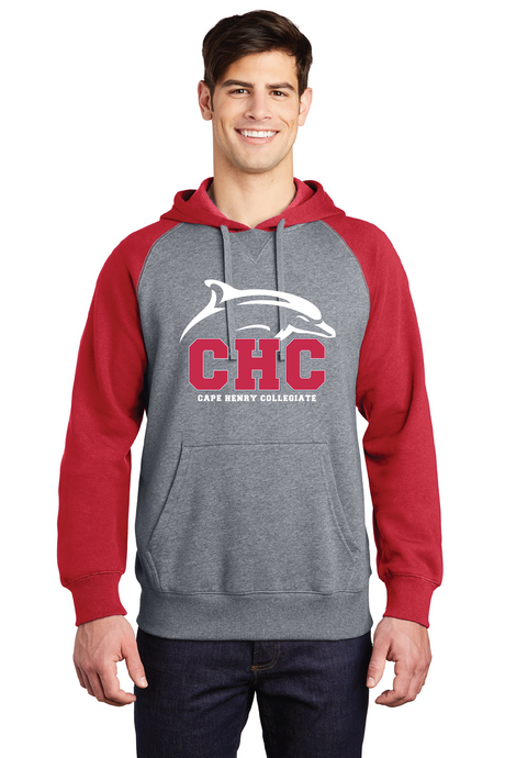 Raglan Colorblock Pullover Hooded Sweatshirt / True Red/ Vintage Heather / Cape Henry Collegiate