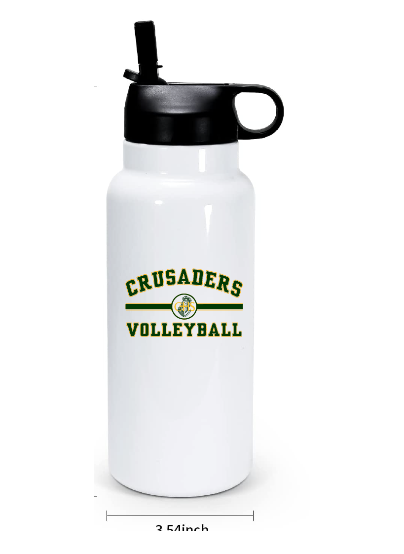 32oz Stainless Steel Water Bottle / White / Catholic High School Volleyball