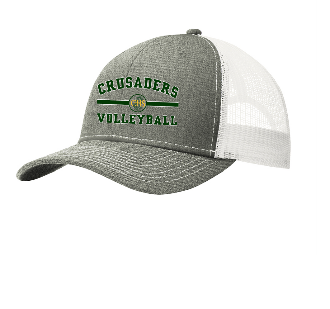 Snapback Trucker Cap / Heather Grey/ White / Catholic High School Volleyball