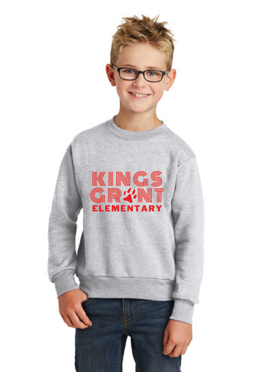 Core Fleece Crewneck Sweatshirt (Youth & Adult) / Ash / Kings Grant Elementary