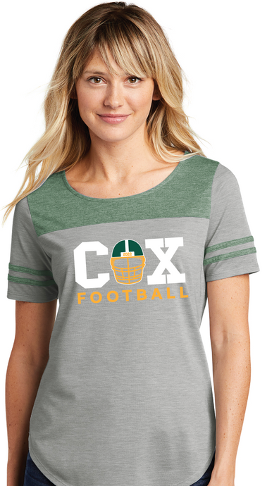 Ladies PosiCharge Tri-Blend Wicking Fan Tee / Forest Green & Light Grey Heather / Cox High School Football