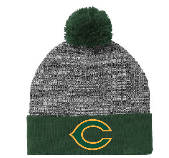 Heather Pom Pom Beanie / Forest Green/ Grey Heather / Cox High School Soccer