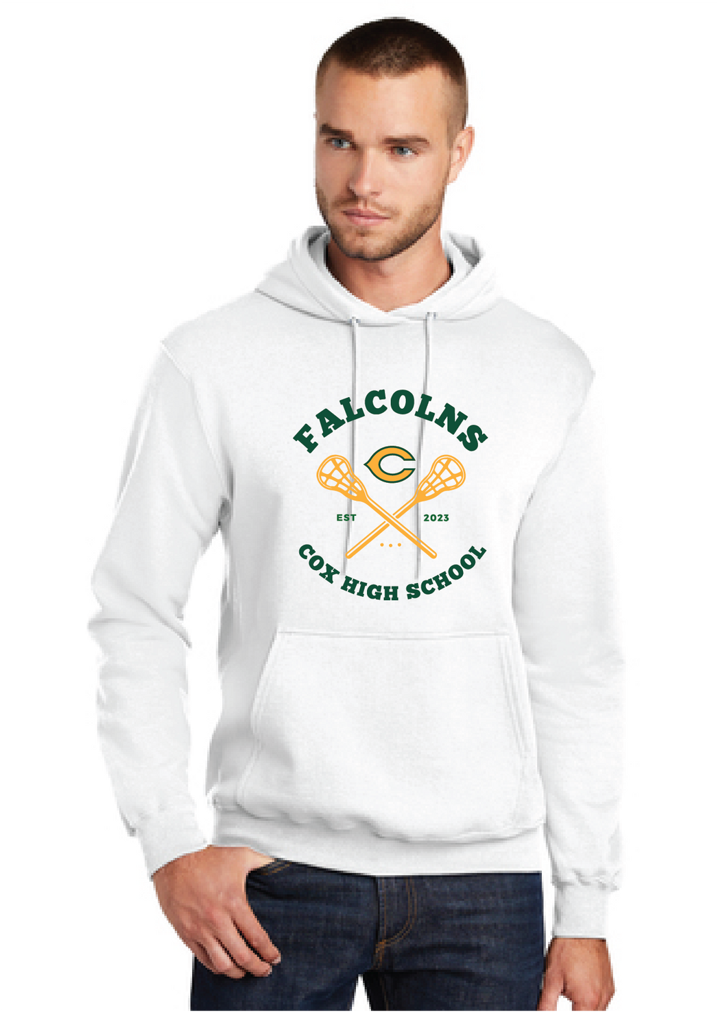Core Fleece Pullover Hooded Sweatshirt / White / Cox High School Lacrosse