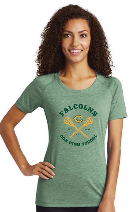 Ladies Tri-Blend Wicking Raglan Tee / Forest Green Heather / Cox High School Lacrosse