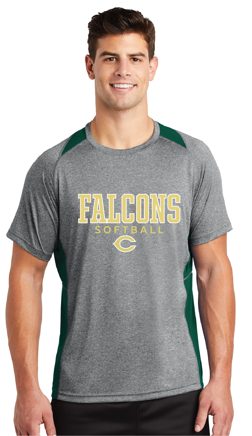 Heather Colorblock Contender Tee / Forest Green/ Heather Grey / Cox High School Softball