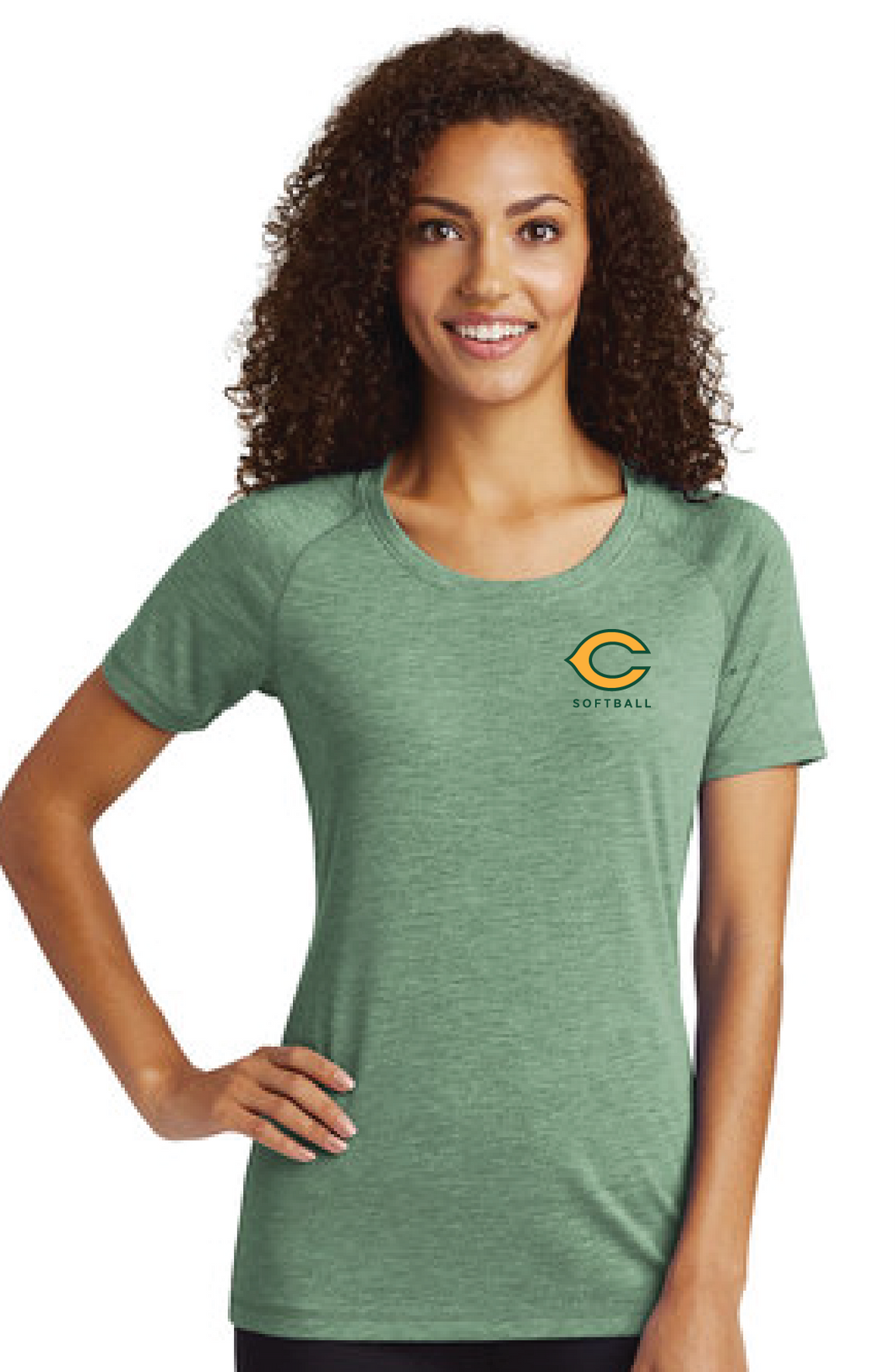 Ladies Tri-Blend Wicking Raglan Tee / Forest Green Heather / Cox High School Softball