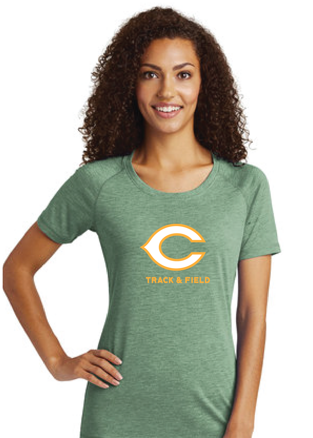 Ladies Tri-Blend Wicking Raglan Tee / Forest Green Heather / Cox High School Track and Field