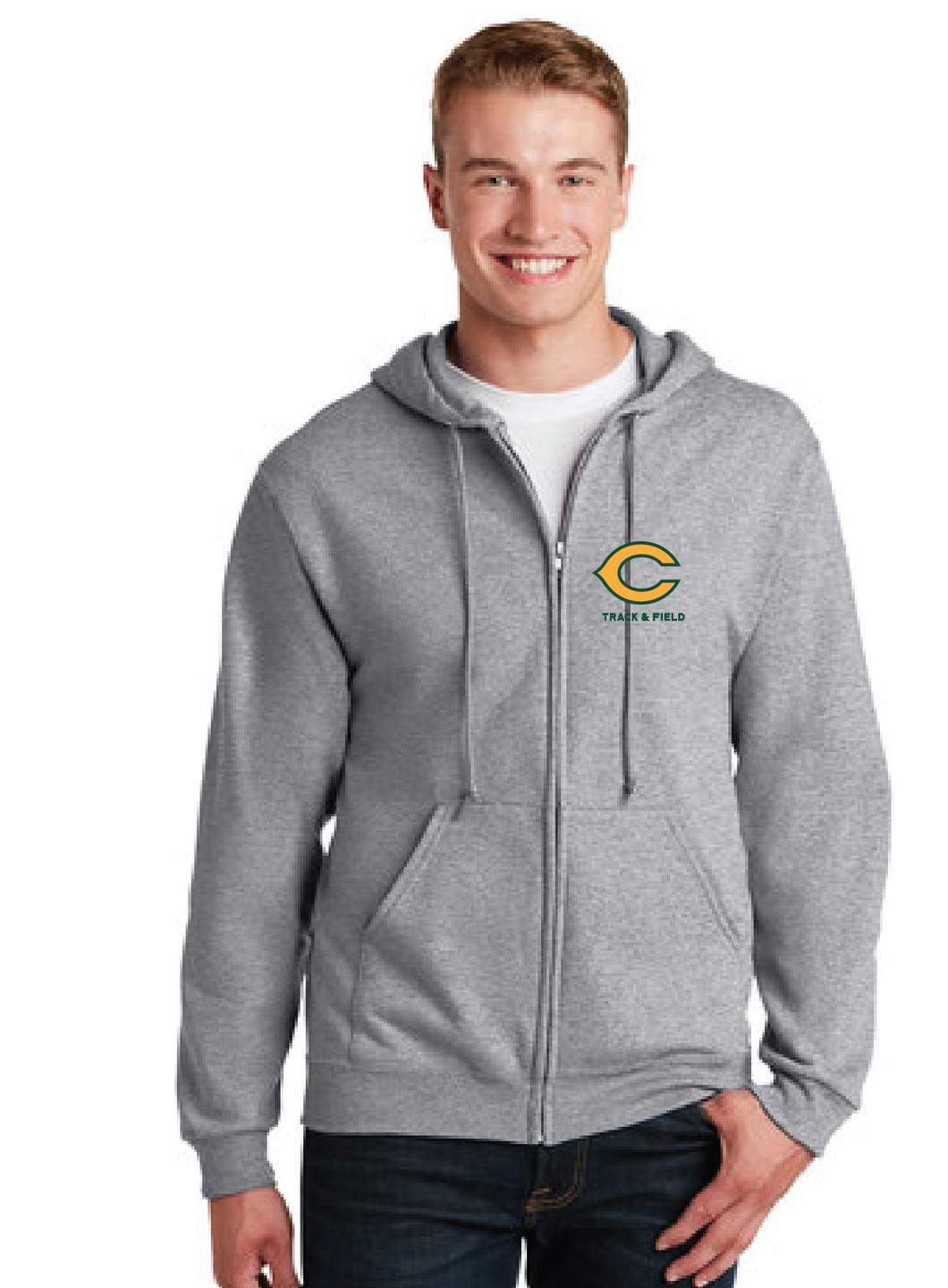 Full-Zip Hooded Sweatshirt / Athletic Heather / Cox High School Track and Field