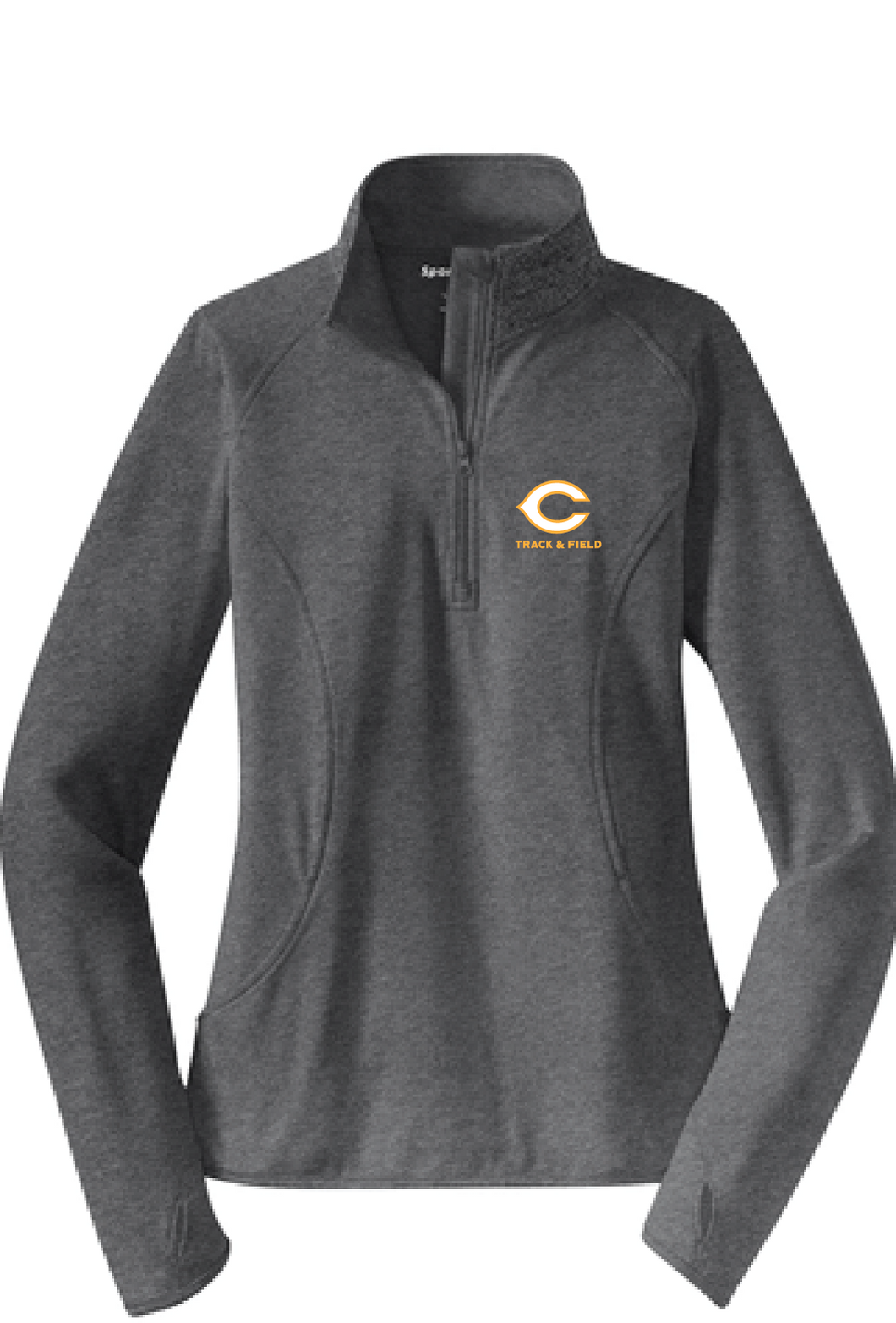 Ladies Stretch 1/2-Zip Pullover / Charcoal Grey Heather / Cox High School Track and Field