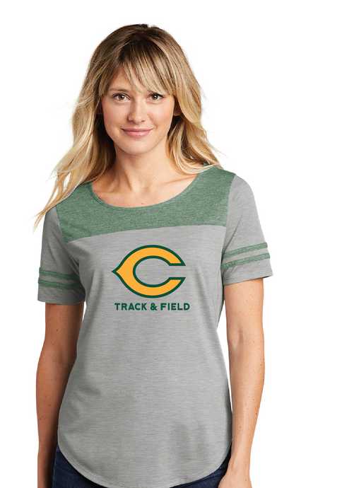 Ladies Tri-Blend Wicking Fan Tee / Forest Green Heather / Cox High School Track and Field