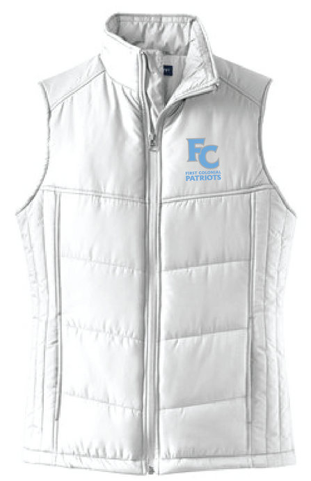 Ladies Puffy Vest / White / First Colonial High School Staff