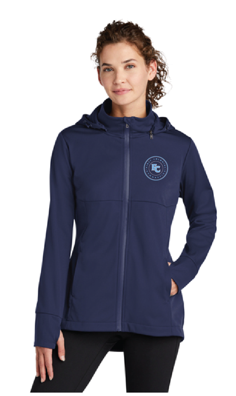 Ladies Hooded Soft Shell Jacket / Navy / First Colonial Gymnastics