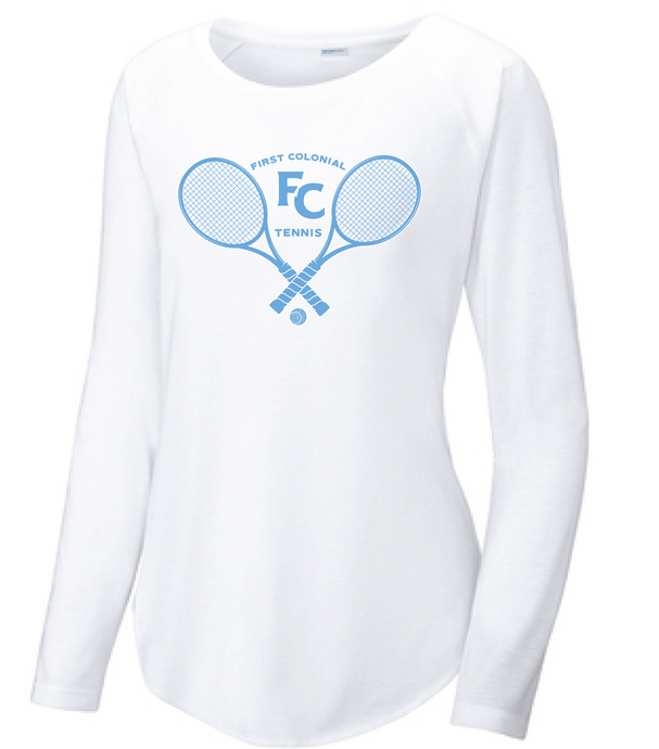 Ladies Long Sleeve Tri-Blend Scoop Neck Raglan Tee / White / First Colonial High School Tennis