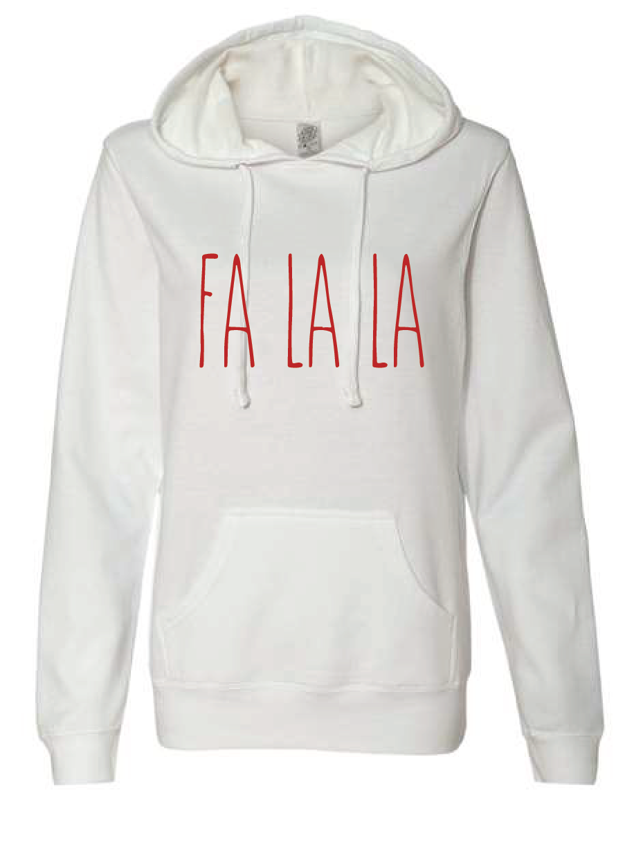 Fa La La Juniors’ Heavenly Fleece Lightweight Hooded Sweatshirt / White / Fidgety Holiday