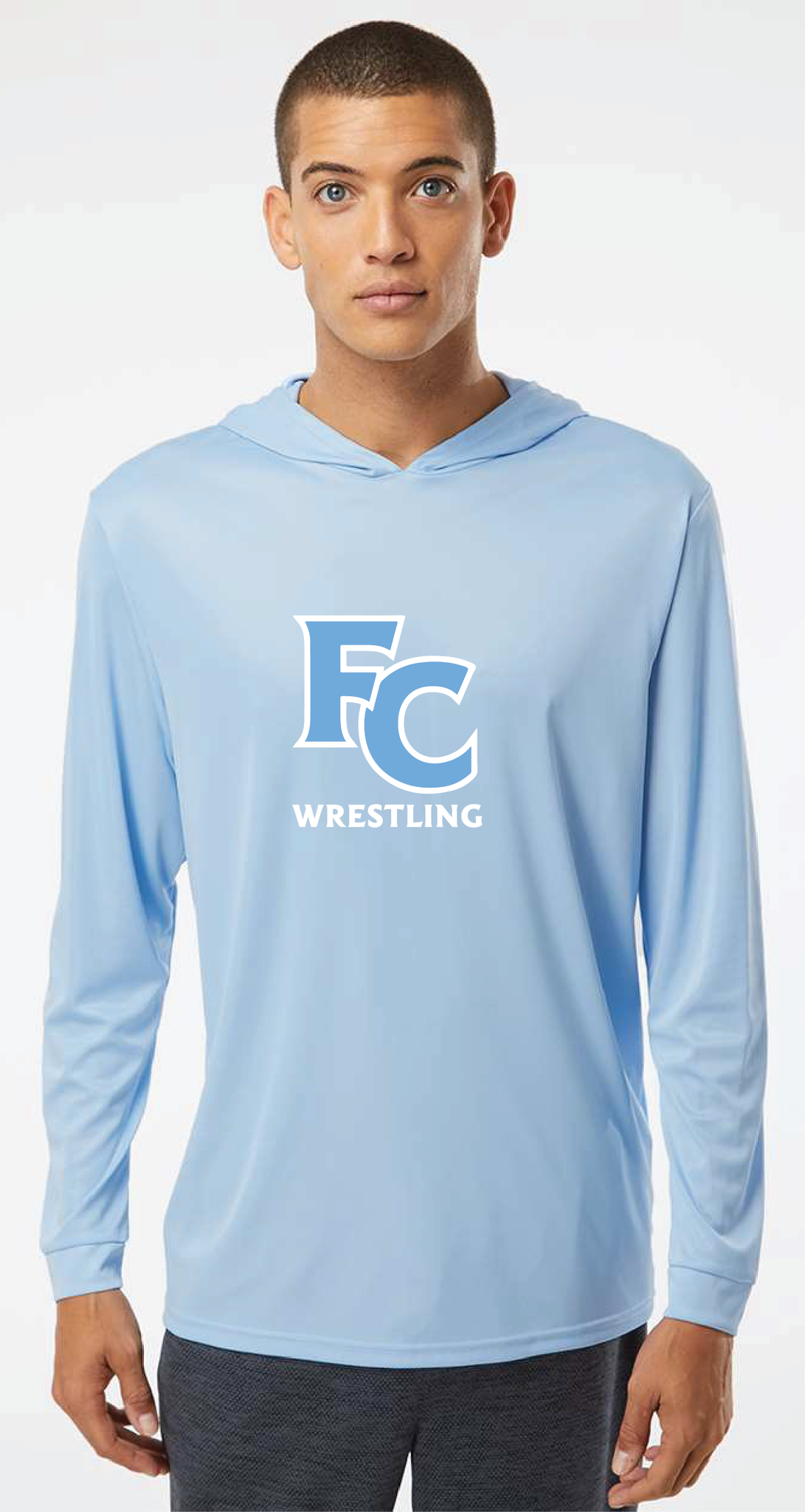 UPF 50+ Protected Performance Hooded Long Sleeve T-Shirt / Blue Mist / First Colonial High School Wrestling XS