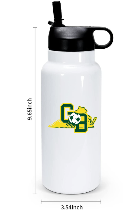 32 oz Double Wall Stainless Steel Water Bottle  / White / Great Bridge High School Soccer