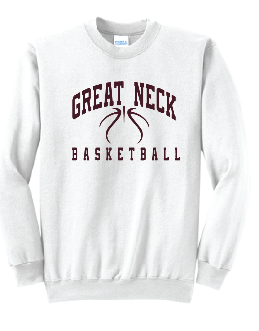 Fleece Crewneck Sweatshirt / White / Great Neck Middle School Girls Basketball