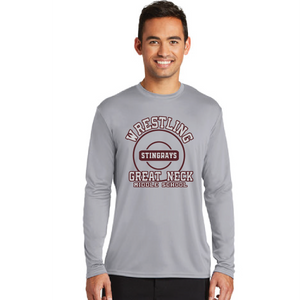 Long Sleeve Performance Tee / Silver / Great Neck Middle Wrestling