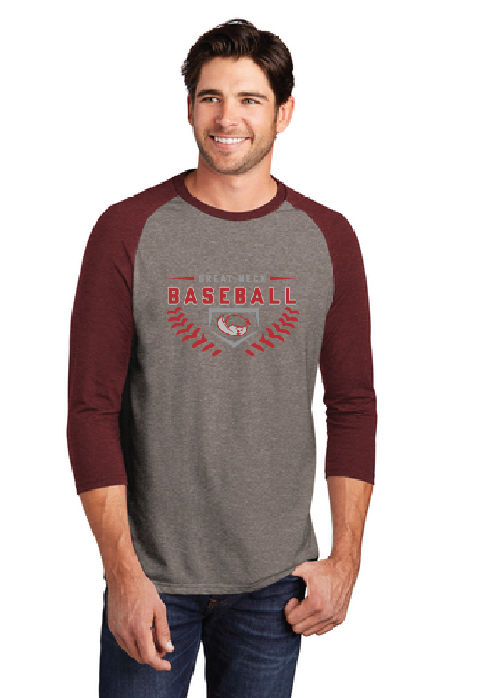Perfect Tri 3/4-Sleeve Raglan / Grey Maroon / Great Neck Middle School Baseball