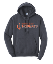 Fleece Pullover Hooded Sweatshirt (Youth & Adult) / Charcoal Grey / Great Neck Tridents