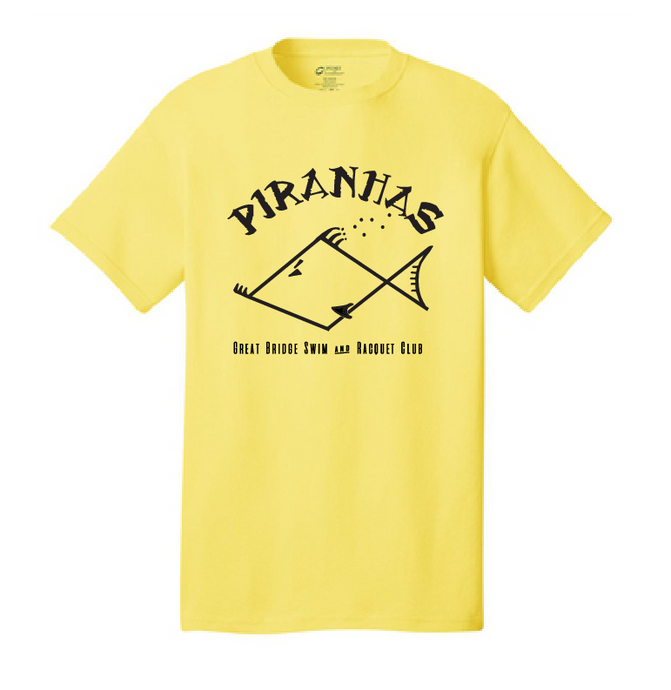 Adult Short Sleeve T-Shirt / Yellow / Piranhas - Fidgety