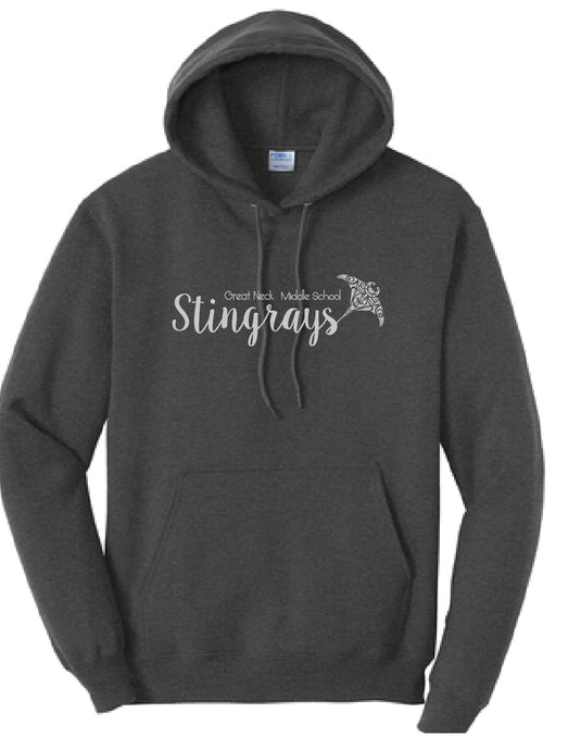 Stingrays Fleece Pullover Hooded Sweatshirt / Charcoal Grey / Great Neck Middle School
