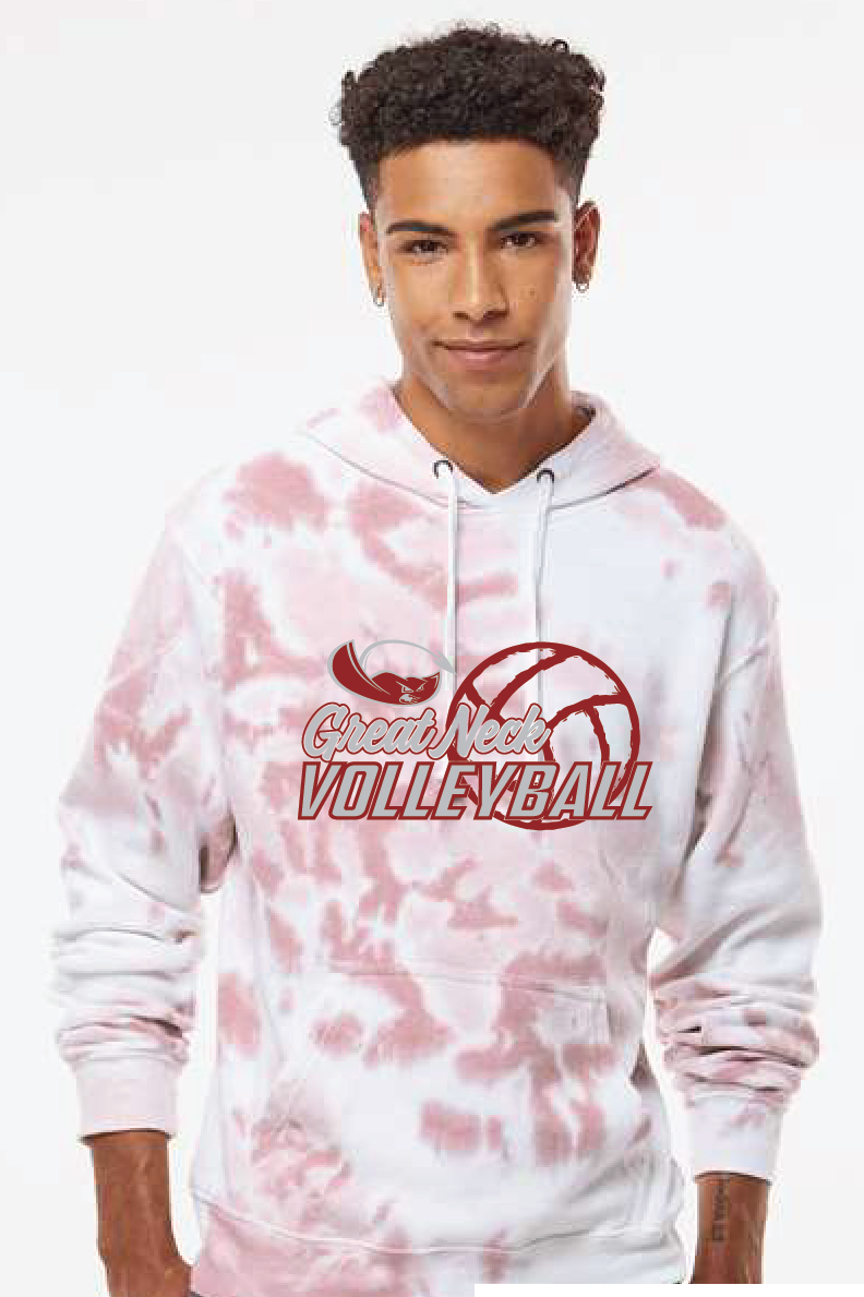 Tie-Dyed Fleece Hooded Sweatshirt / Dusty Rose / Great Neck Middle Volleyball