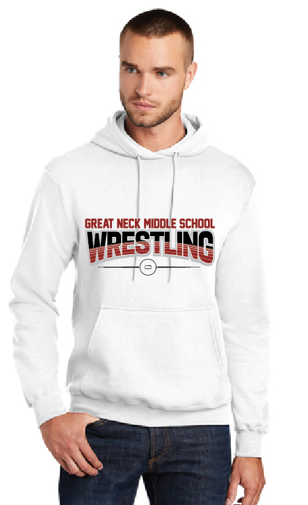 Fleece Pullover Hooded Sweatshirt / White / Great Neck Middle Wrestling