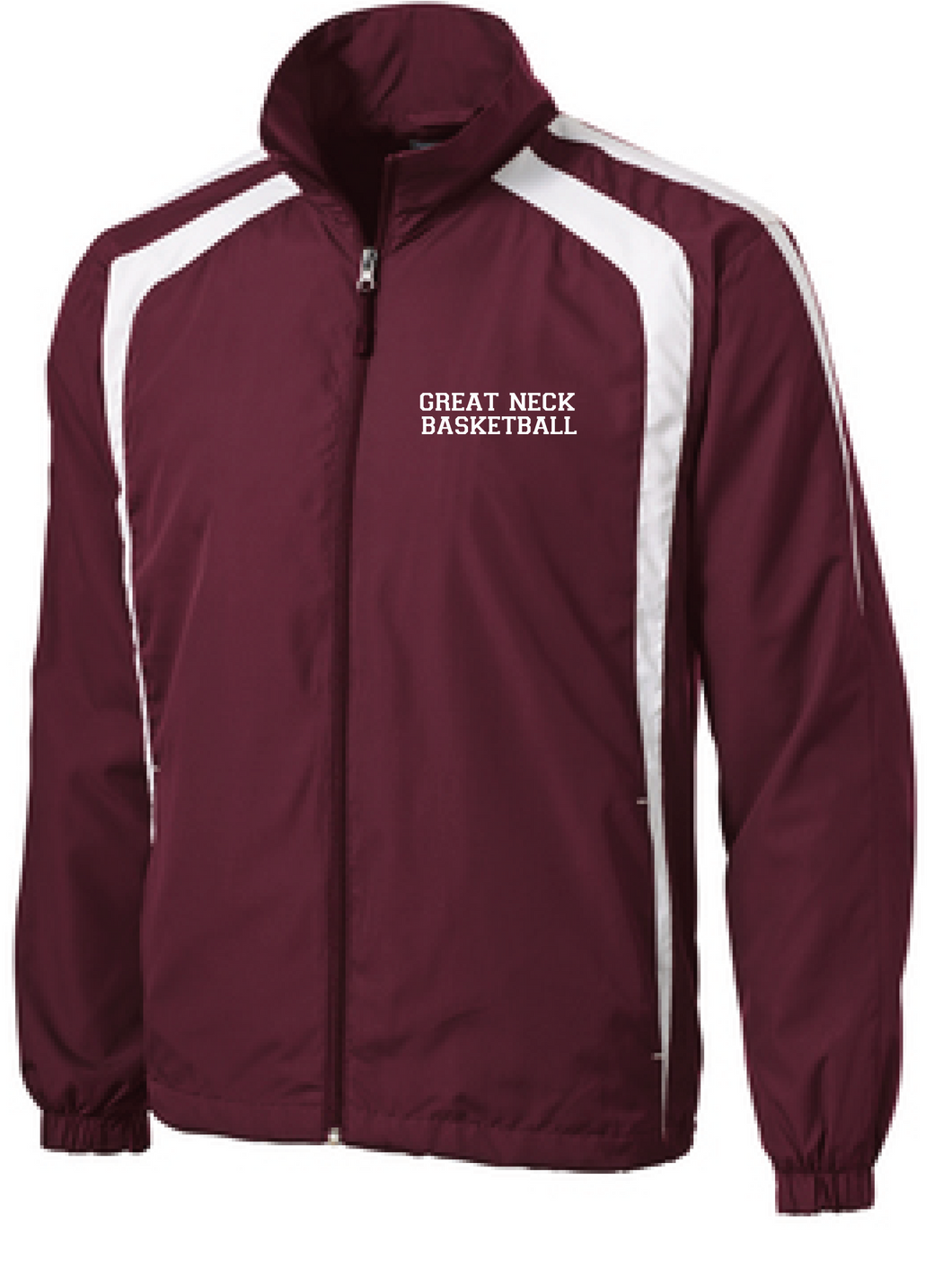 Tricot Warm Up Jacket  (Youth & Adult) / Maroon & White / Great Neck Basketball