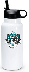 32 oz Double Wall Stainless Steel Water Bottle  / White / Hickory High School Soccer
