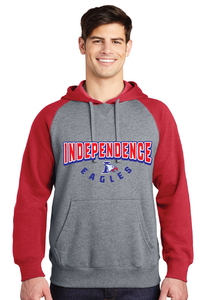 Raglan Colorblock Pullover Hooded Sweatshirt / Red / Independence Middle School Spirit Wear