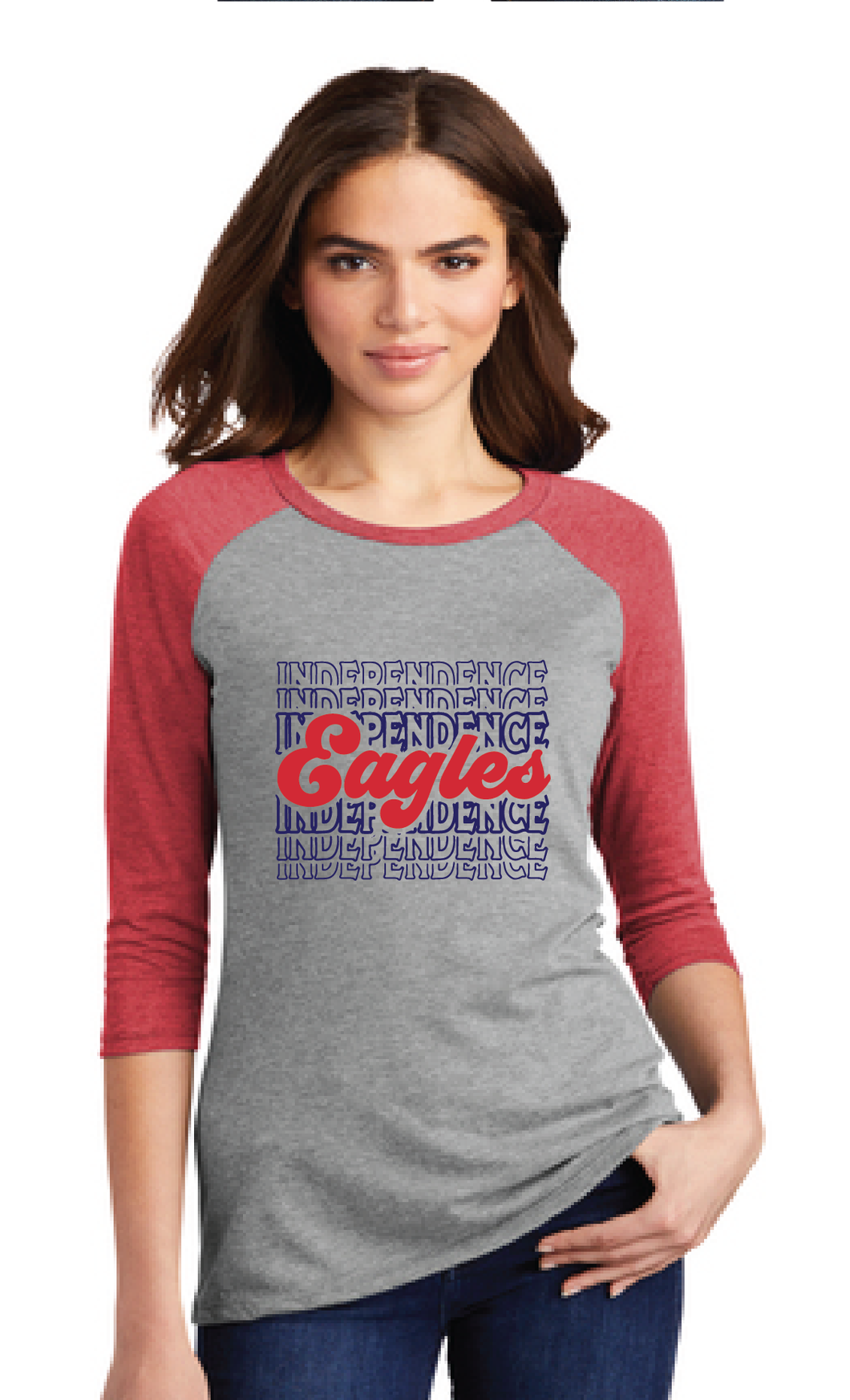 Women’s Perfect Tri 3/4-Sleeve Raglan / Red Frost / Independence Middle School Spirit Wear