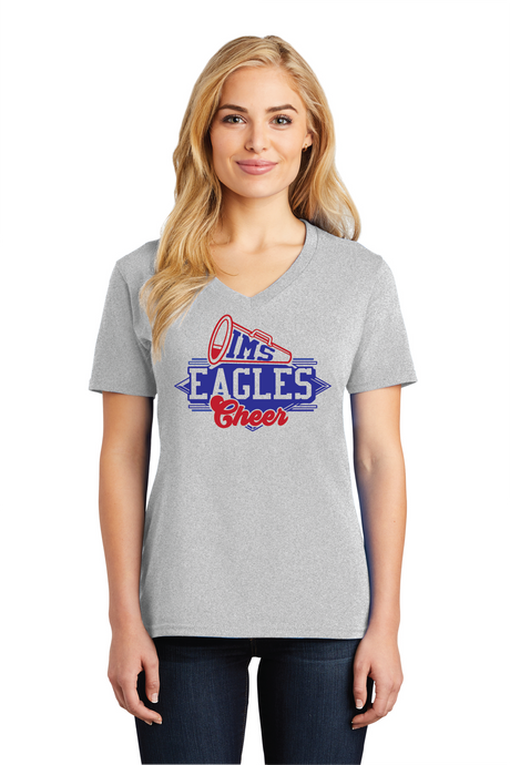 Ladies Core Cotton V-Neck Tee / Athletic Heather / Independence Middle Cheer