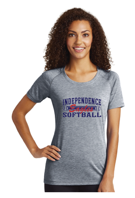 Ladies Tri-Blend Scoop Neck Raglan Tee / Heather Navy / Independence Middle Softball