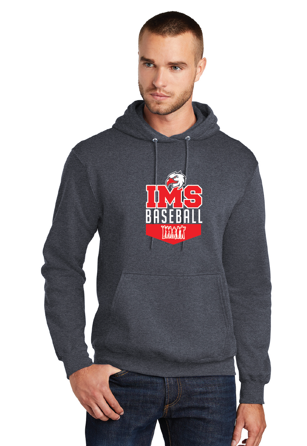 Core Fleece Pullover Hooded Sweatshirt / Heather Navy / Independence Middle School Baseball