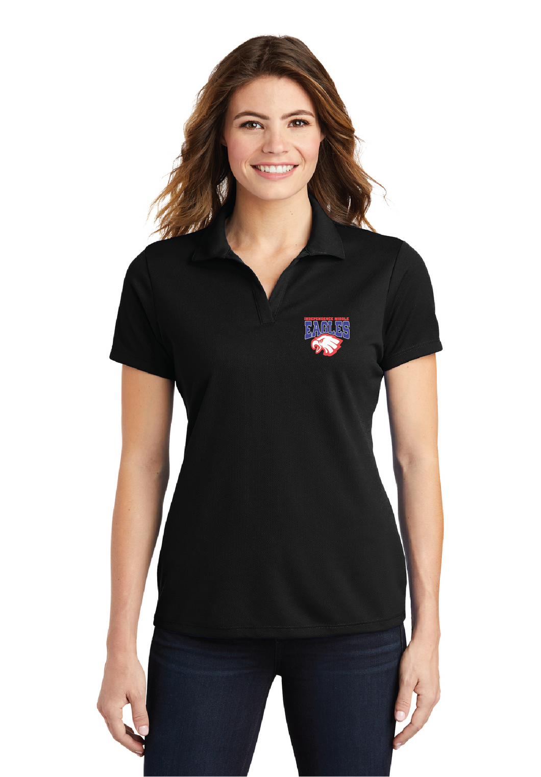 Ladies RacerMesh Polo / Black / Independence Middle School Staff